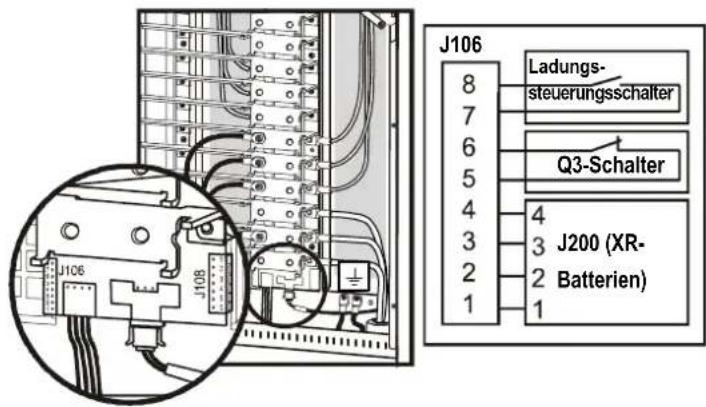 J106 8 7 6 5 4 3 2 1 Ladungs- steuerungsschalter Q3-Schalter 4 3 J200 (XR- 2 Batterien) 1