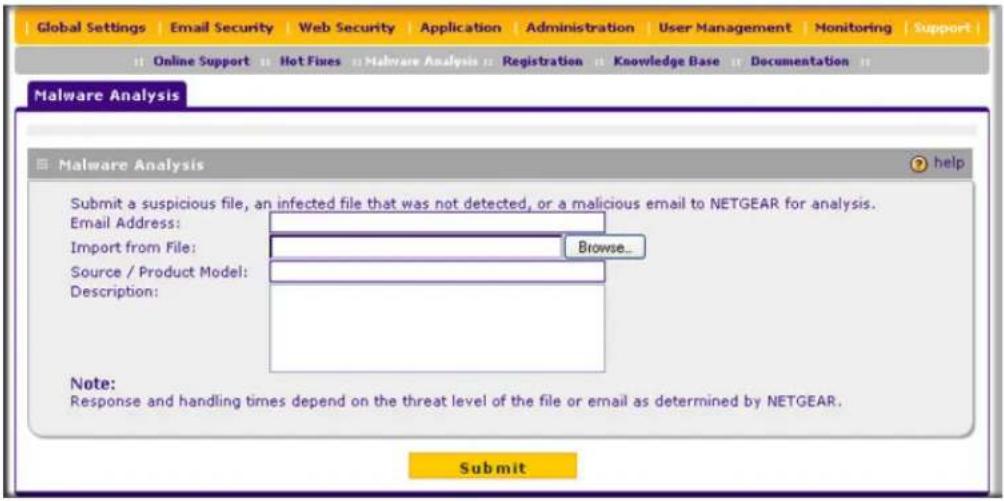 Global Settings | Email Security | Web Security | Application | Administration | User Management | Monitoring | Support | Online Support | Hot Fixes | Malware Analysis | Registration | Knowledge Base | Documentation | Malware Analysis Malware Analysis Submit a suspicious file, an infected file that…