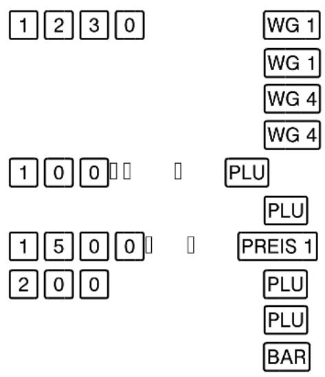 1 2 3 0 WG 1 WG 1 WG 4 WG 4 1 0 0 PLU 1 5 0 0 PREIS 1 2 0 0 PLU PLU BAR