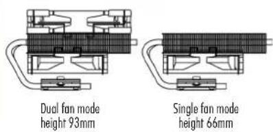 Dual fan mode height 93mm Single fan mode height 66mm
