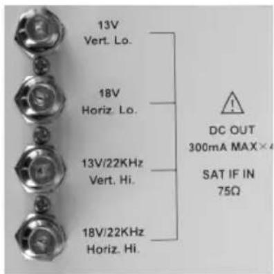 13V Vert. Lo. 18V Horiz. Lo. 13V/22KHz Vert. Hi. 18V/22KHz Horiz. Hi. DC OUT 300mA MAX×4 SAT IF IN 75Ω