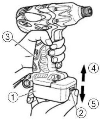 Technical diagram of a mechanical device with numbered parts and directional arrows indicating motion or assembly.