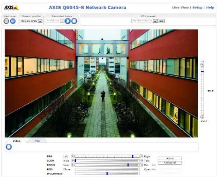 AXIS Q6045-S Network Camera Live View | Setup | Help View size Stream profile Recorded hours PPT2 present Motion JPEG TILT Down Video 9PT2 PAR Left Right ZOOM Inside Tale Ctrl panel FOCUS Near Rot Auto IRIS Close Open Air BRIGHTNESS