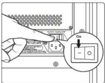 Diagram showing a hand inserting a switch into an electrical socket with a magnified view highlighting the 'On' button.