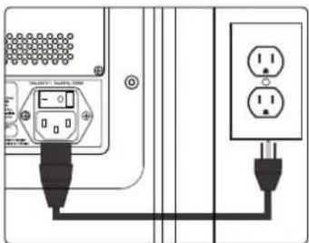Diagram showing connection between a power supply unit and two electrical outlets with labeled terminals and connections.