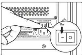 Diagram showing a hand inserting a device into a socket with an 'On' button, highlighting the function.