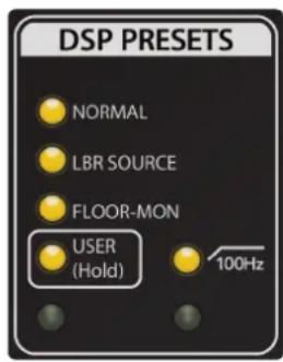 DSP PRESETS NORMAL LBR SOURCE FLOOR-MON USER (Hold) 100Hz