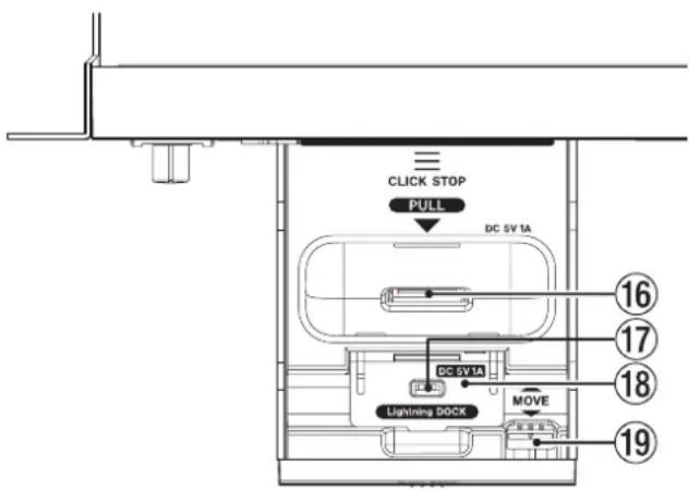 CLICK STOP PULL DC 5V 1A DC 5V 1A Lightning DOCK MOVE 16 17 18 19