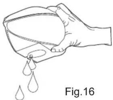 Line drawing of a hand pouring liquid into a container with droplets (no text or symbols)