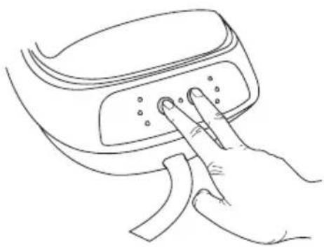 Line drawing of a hand pressing down on a device component (no text or symbols)