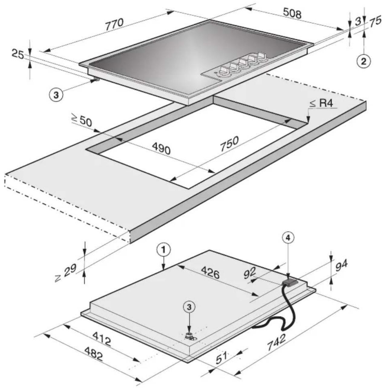 MIELE KM2335 - Installation dimensions – Surface-mounted - 2