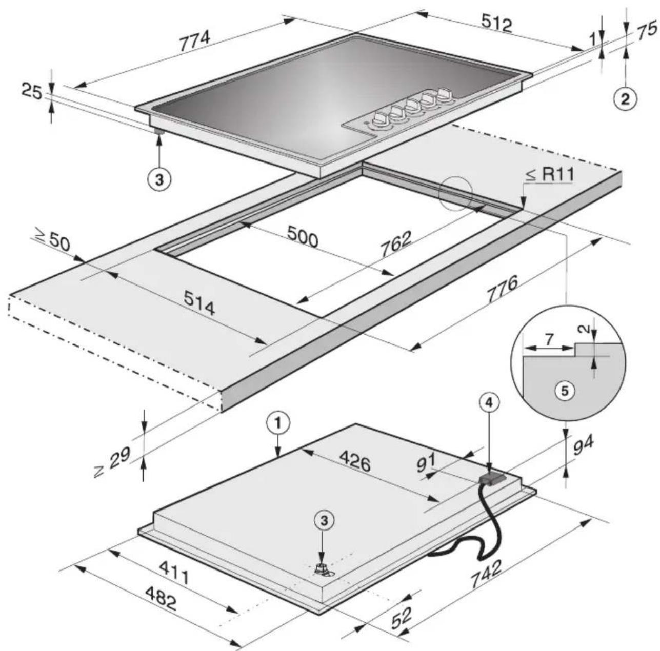 MIELE KM2335 - Installation dimensions – Flush - 1