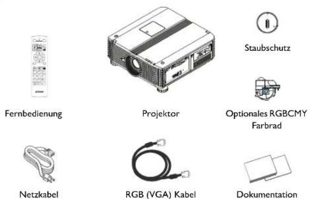 Fernbedienung Projektor Staubschutz Optionales RGBCMY Farbrad Netzkabel RGB (VGA) Kabel Dokumentation