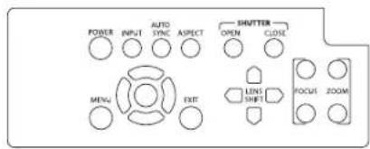 POWER INPUT AUTO SYNC ASPECT SHUTTER OPEN CLOSE MENU EXIT LENS SHIFT FOCUS ZOOM