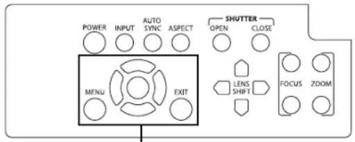 POWER INPUT AUTO ASPECT SHUTTER OPEN CLOSE MENU EXIT LENS SHIFT FOCUS ZOOM
