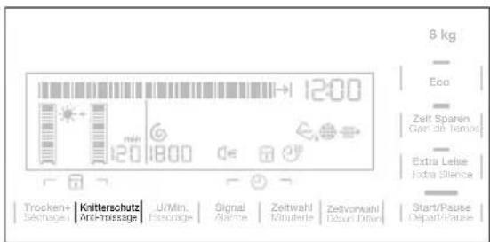 8 kg Eco Zeit Sparen Gan de Temps Extra Leise Extra Silence Trocken+ Knitterschutz U/Min. Signal Zeitwahl Zeitvorwahl Start/Pause Sachagei Ant-tassage Fassage Alarme Käuferer Dazun Dura Start/Pause Départ/Fause