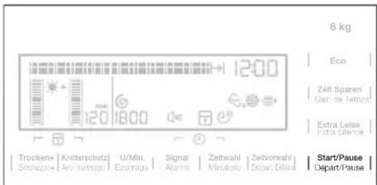 8 kg Eco Zeit Sparen Gan de Temps Extra Leise Extra silence Trocken+ Knitterschutz U/Min. Signal Zeitwahl Zeitvorwahl Sochago+ Anl hossags Eoschago Alarmo Minutario Depart. Diflo Start/Pause Depart/Pause
