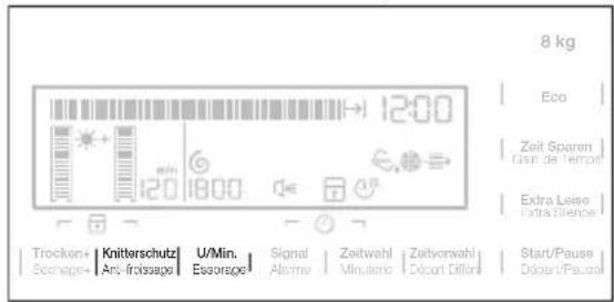 8 kg Eco Zeit Sparen Gas de l'empel Extra Leise Extra Blanche Trocken+ Knitterschutz U/Min. Signal Zeitwahl Zeitvorwahl Sezepge+ Ant-froissape Essorspe Alarme Minutere Diver Diffini Start/Pause Dipart/Pauland