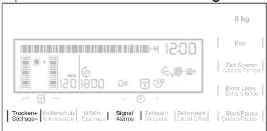 8 kg Eco Zeit Sparen Cain de Tempe Extra Loise Extra Silence Trocken+ Séchrage+ Knitterschutz Anti-flossage U/Min. Essorage Signal Alarms Zeitwahl Minuterie Zeltvorwahl Départ Oilsse Start/Pause Départ/Pause