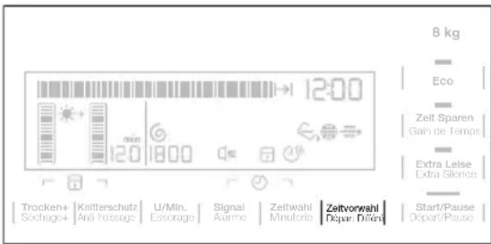8 kg Eco Zeit Sparen Gain de Temps Extra Leise Extra Silence Trocken+ Sochago+ Knitterschutz Anti-fossage U/Min. Essorage Signal Airline Zeitwahl Minutario Zeitvorwahl Départ. Difkni Start/Pause Départ./Pause