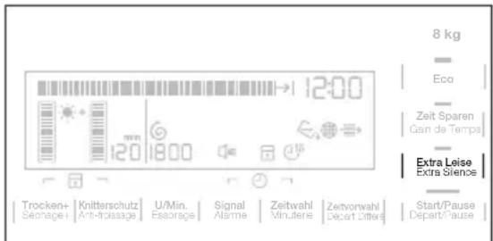 8 kg Eco Zeit Sparen Gan de Temps Extra Leise Extra Silence Trocken+ Sechage+ Knitterschutz Anti-fleissage U/Min. Essorage Signal Alarme Zeitwahl Minutterie Zeitvorwahl Depart Ditter Start/Pause Depart/Pause