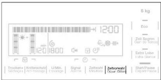 8 kg Eco Zeit Sparen Gur-jo Temos Extra Loise Laba Silence Trocken+ Knitterschutz U/Min. Signal Zeitwahl Zeitvorwahl Start/Pause Sachage Anti-Message Emission Alarme Minuteate Däuxi Dillers Depart/Pause