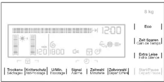 8 kg Eco Zeit Sparen Can de Temps Extra Leise Extra Silence Trocken+ Séchager Knitterschutz Anti-froissage U/Min. Esscrage Signal Aimre Zeitwahl Minuterte Zsitvorvishl Départ D'here Start/Pause Départ/Pause