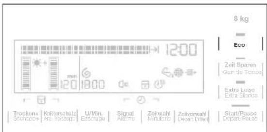 8 kg Eco Zeit Sparen Gun de Tamba Extra Laise Extra Silance Trocken+ Knitterschutz U/Min. Signal Zeitwahl Zeitvorwahl Schiago+ Anl rossags Eschagus Alarme Minutario Deo# Diter Start/Pause Depart/Pause