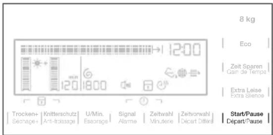 8 kg Eco Zeit Sparen Gain de Temps Extra Leise Extra Silenos Trocken+ Knitterschutz U/Min. Signal Zeitwahl Zeitvorwahl Séchage+ Anti-friassage Esosage Alarme Minuterie Départ Diffère Start/Pause Départ/Pause