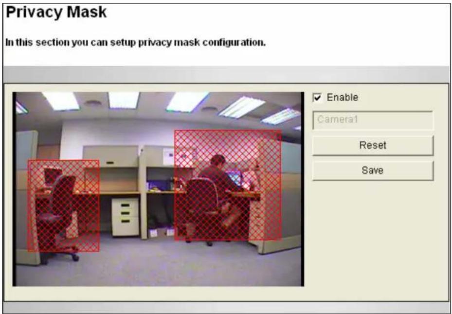 Privacy Mask In this section you can setup privacy mask configuration. Enable Camera1 Reset Save