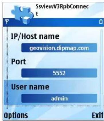 SsviewV3RpbConnect IP/Host name geovision.dipmap.com Port 5552 User name admin Options Exit