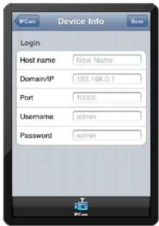Device Info Login Host name New Name Domain/IP 192.168.0.1 Port 10000 Username admin Password admin