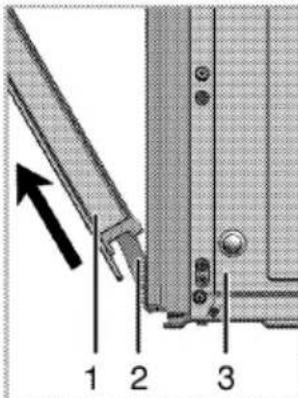 Technical diagram showing a mechanical assembly with numbered components and an arrow indicating direction