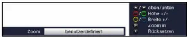 Zoom benutzerdefiniert oben/unter Höhe +/- Breite +/- Zoom in Rücksetzen