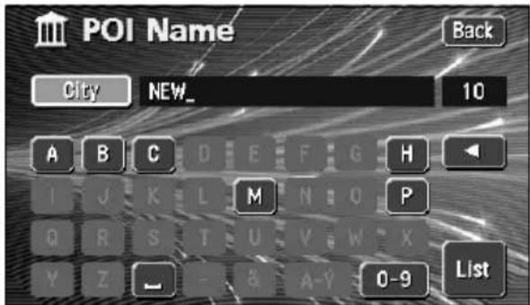 ECLIPSE AVN6600 - When narrowing down the list by entering a city name - 1