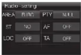 Radio-setting AREA EURO PTY N.I.L. ST NO AF OFF LOC OFF TA OFF