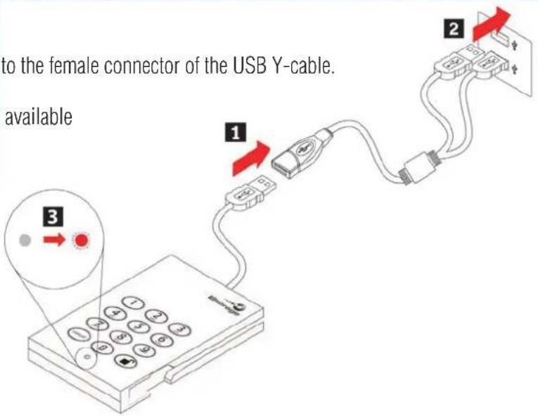 to the female connector of the USB Y-cable. available 1 2 3