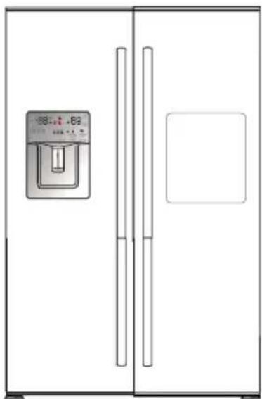 Illustration of a refrigerator with a digital display and two vertical bars (no text or symbols)