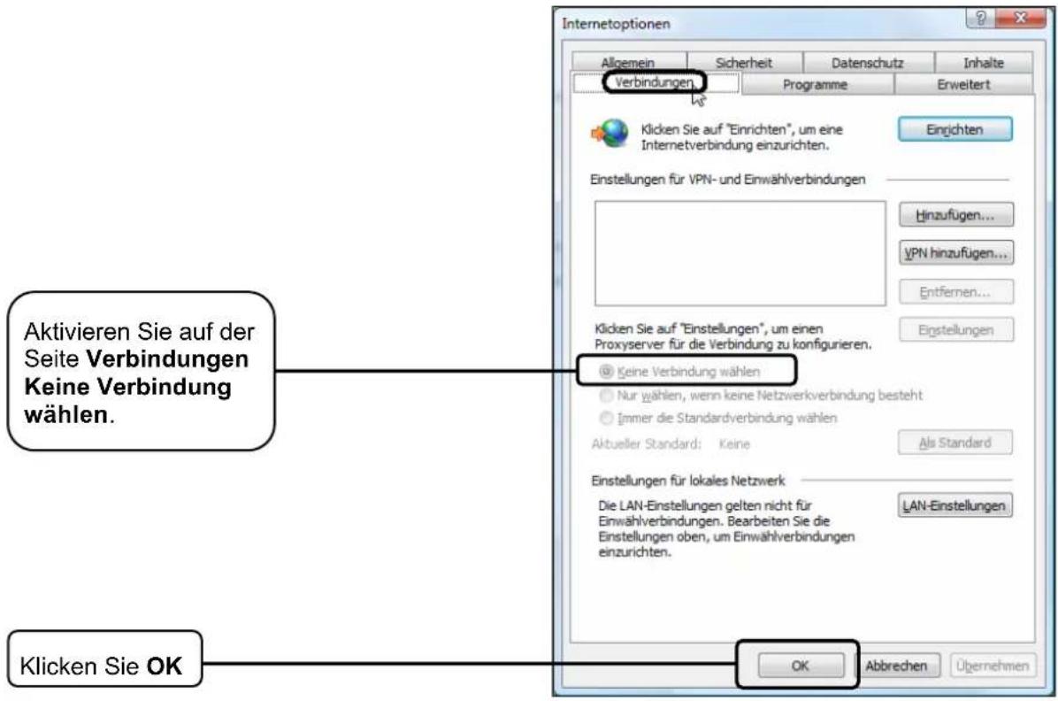Internetoptionen Allgemein Sicherheit Datenschutz Inhalte Verbindungen Klicken Sie auf "Einrichten", um eine Internetverbindung einzurichten. Einstellungen für VPN- und Einwählverbindungen Hinzufügen... VPN hinzufügen... Entfernen... Klicken Sie auf "Einstellungen", um einen Proxyserver für die Verb…