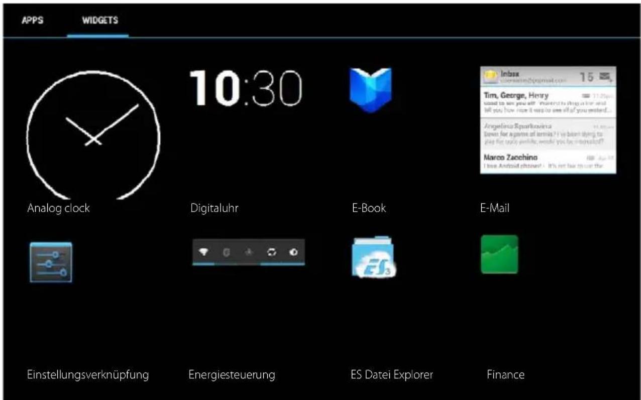 APPS WIDGETS 10:30 Analog clock Digitaluhr E-Book E-Mail Einstellungsverknüpfung Energiesteuerung ES Datei Explorer Finance