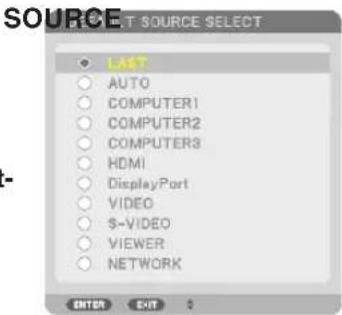 SOURCE LAST AUTO COMPUTER1 COMPUTER2 COMPUTER3 HDMI DisplayPort VIDEO $-VIDEO VIEWER NETWORK
