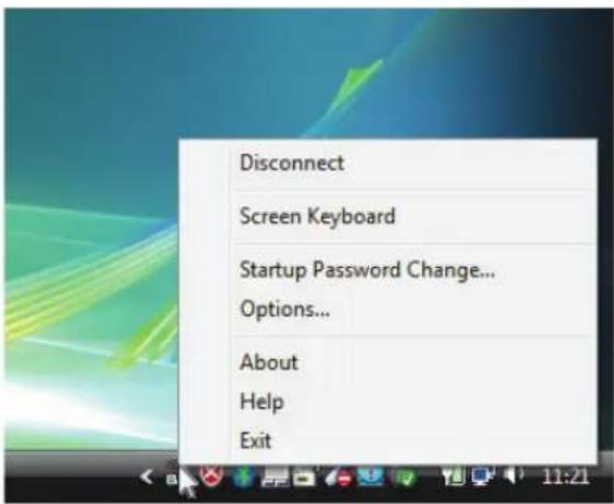 Disconnect Screen Keyboard Startup Password Change... Options... About Help Exit