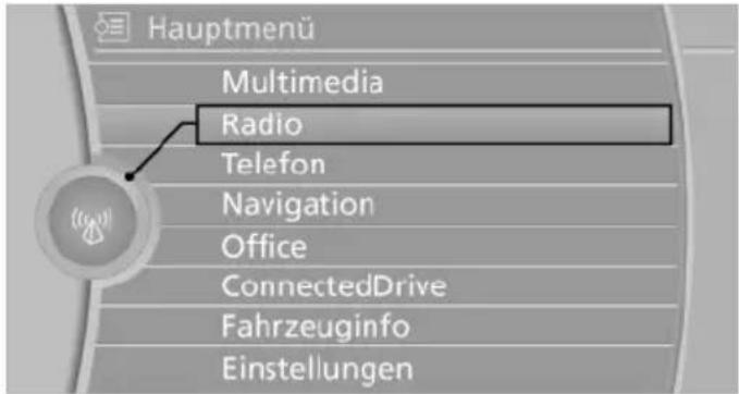Hauptmenü Multimedia Radio Telefon Navigation Office ConnectedDrive Fahrzeuginfo Einstellungen