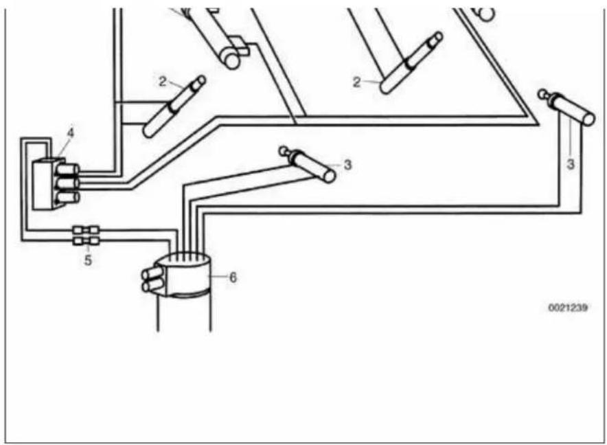 Technical diagram of a mechanical or electrical component with numbered parts and connection lines