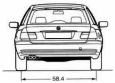 Front view line drawing of a car with height dimension labeled 58.4 (no text or symbols on the car itself).