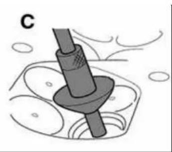 Diagram of a mechanical component with a cylindrical shaft and flange, partially submerged in a circular pattern (no text or symbols)