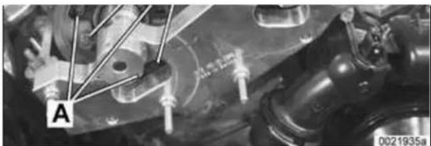 Close-up mechanical assembly with labeled component A (no readable text or symbols)