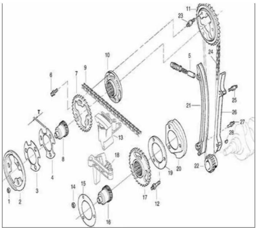 Technical diagram of a mechanical assembly with numbered components for identification