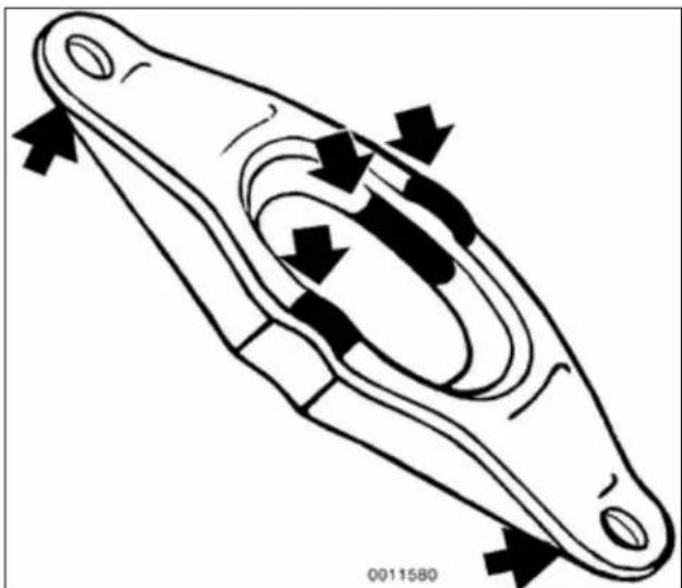 Technical line drawing of a mechanical component with directional arrows indicating movement or force (no text or symbols)