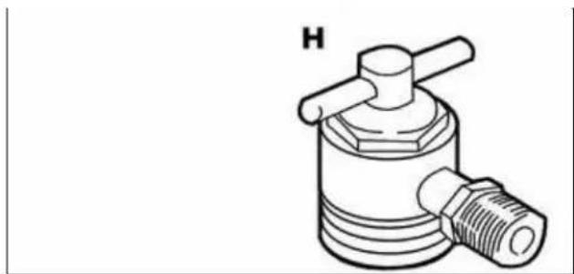 Technical line drawing of a mechanical valve or fitting with a threaded end and two cross-shaped ports (no text or symbols)